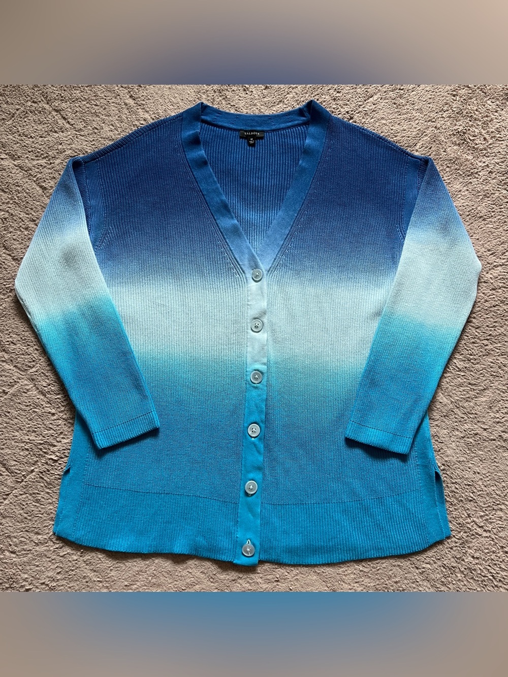 Talbots Ombré Button Front‎ Cardigan Preppy Old Money Minimalist Coastal Sz M